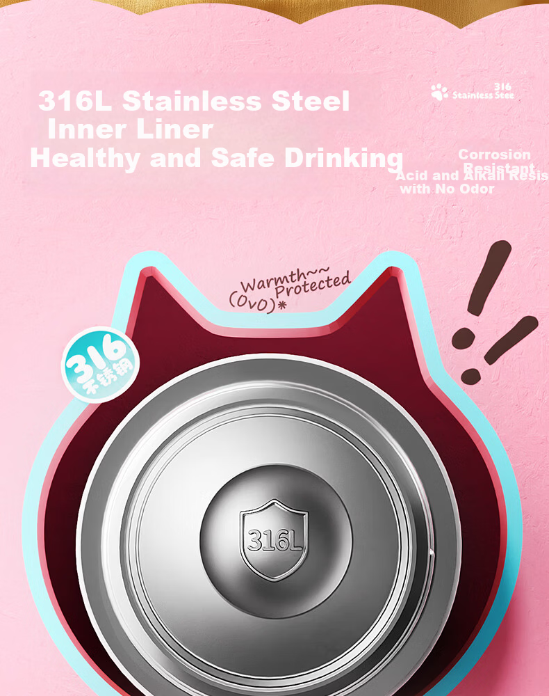 HAERS Kids Insulated Water Bottle Girls High-Quality 316L Stainless Steel Portable Straw Cup Cheese Custard 500ml 5