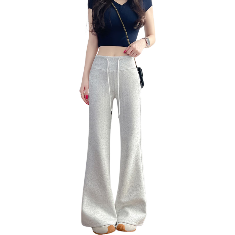 Jeanswest Women's Casual Pants 2026 High-Waist American Style Flared Loose Slim Fit Draped Sweatpants Light Gray L