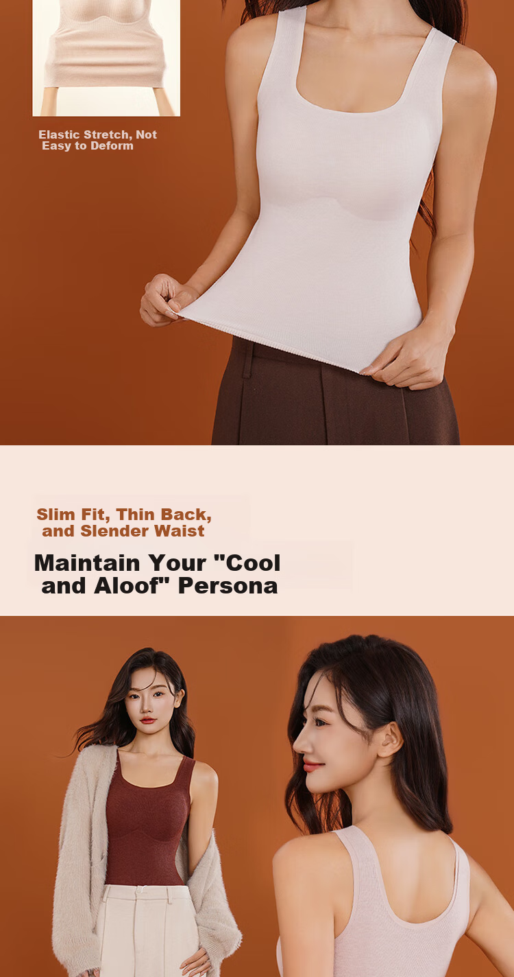GUJIN Seamless Thermal Vest for Women with Chest Pad, No Bra Needed, Camellia Oil Infused Cashmere Protein Moisturizing Slim Fit 11