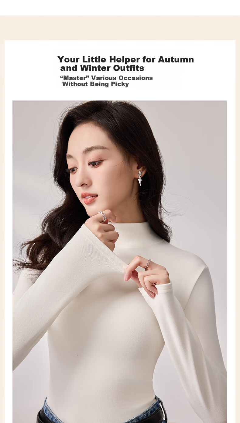 LangSha Women's Base Layer Top for Spring And Autumn, Thickened German Velvet Semi-Turtleneck Inner Wear, Elegant Slim-Fit High-End Long-Sleeve Undershirt 13