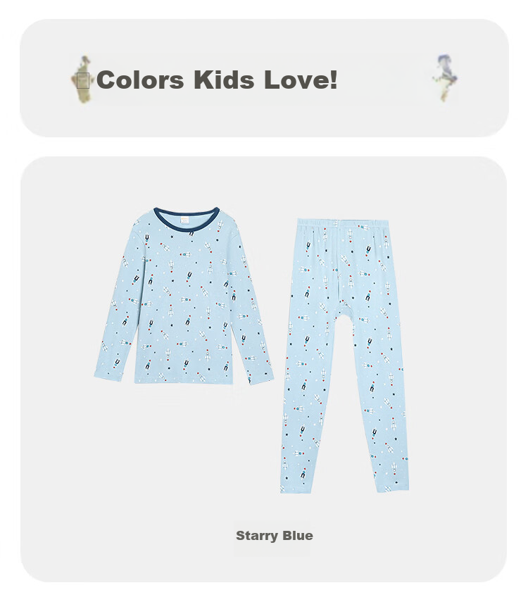 Hodohome Kids Girls Cotton Antibacterial Thin Thermal Underwear Set 7A Round Neck Printed Warm Pajamas 108 150 11