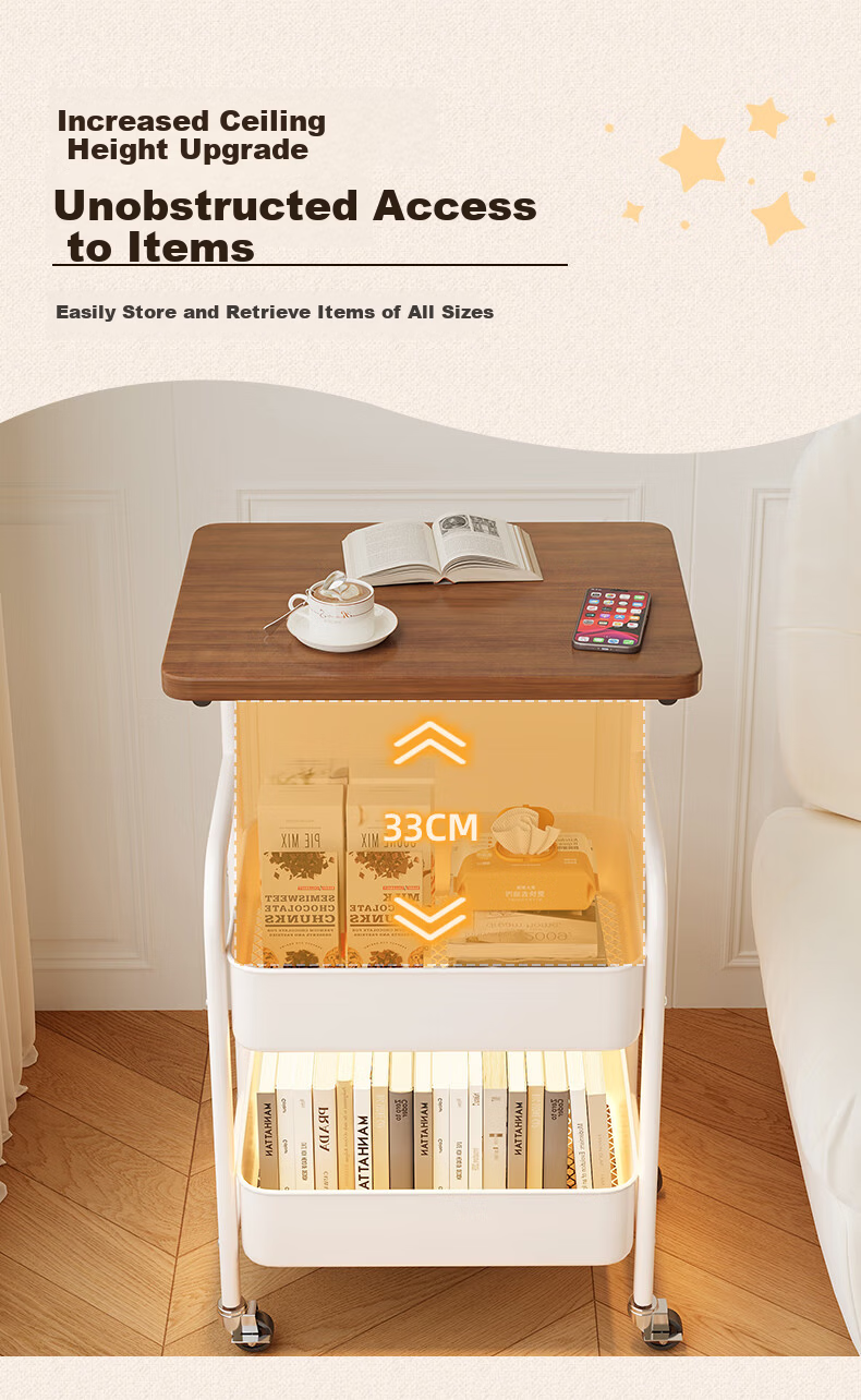 Shanshan Wooden Art Tea Table Small Living Room Bedside Cabinet Bedroom Mobile Storage Rack Home Side Table Small Cabinet 7