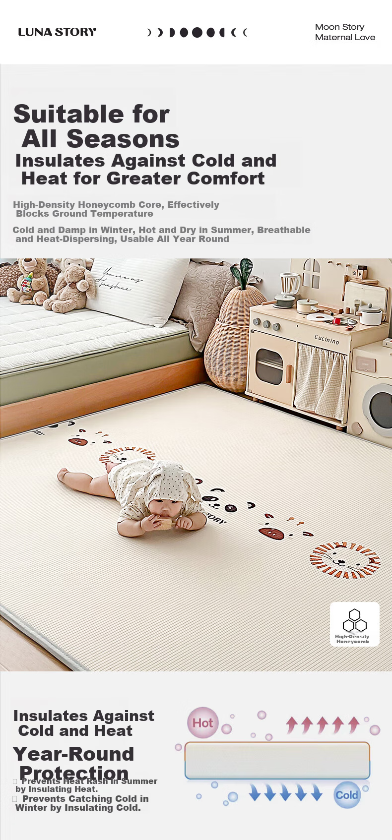 LUNASTORY Baby Crawling Mat Infant Play Mat Double-Sided Printed XPE Children's Picnic Mat 180*150*2cm 45