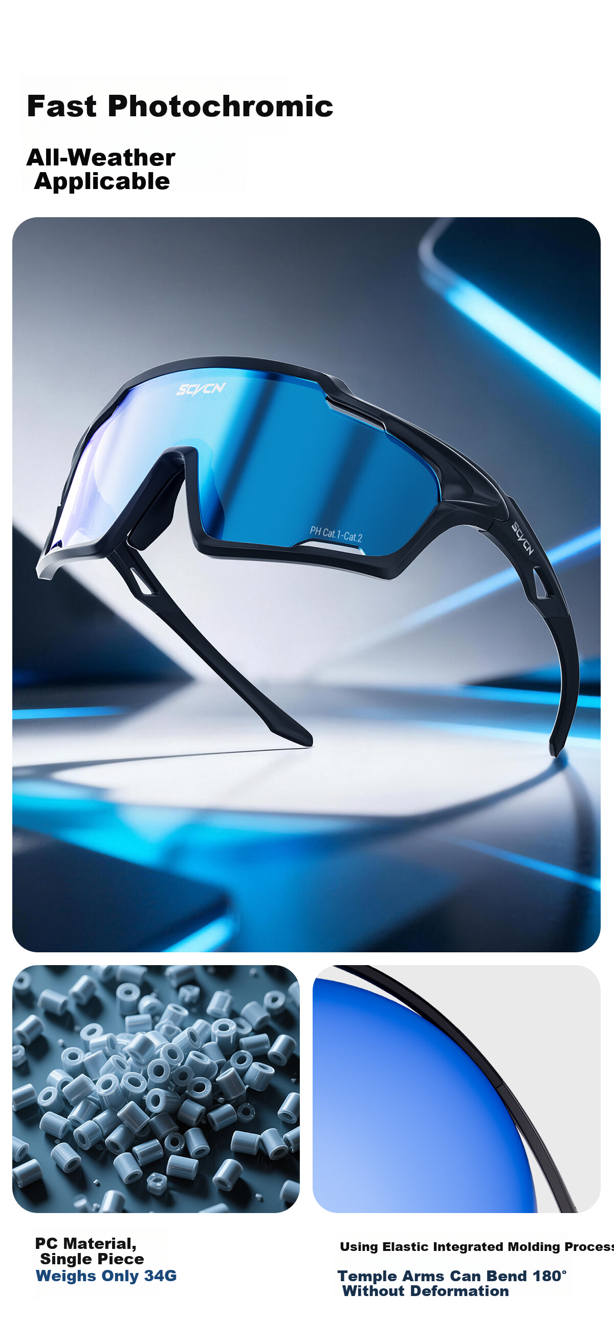 SCVCN Cycling Glasses Photochromic Road Bike Professional Windproof Sports Prescription Day and Night Unisex 2