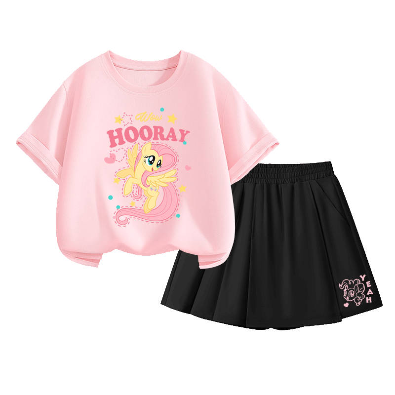 MY LITTLE PONY Girls' Summer Quick-Dry Short Sleeve Sportswear Set 2025 New Children's Two-Piece Outfit Pink+Black Size 130