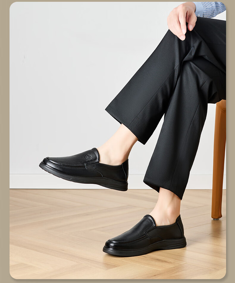 LAORENTOU Men's First Layer Cowhide Leather Soft Sole Slip-On Business Casual Dad Shoes LA316 Black Size 38 3