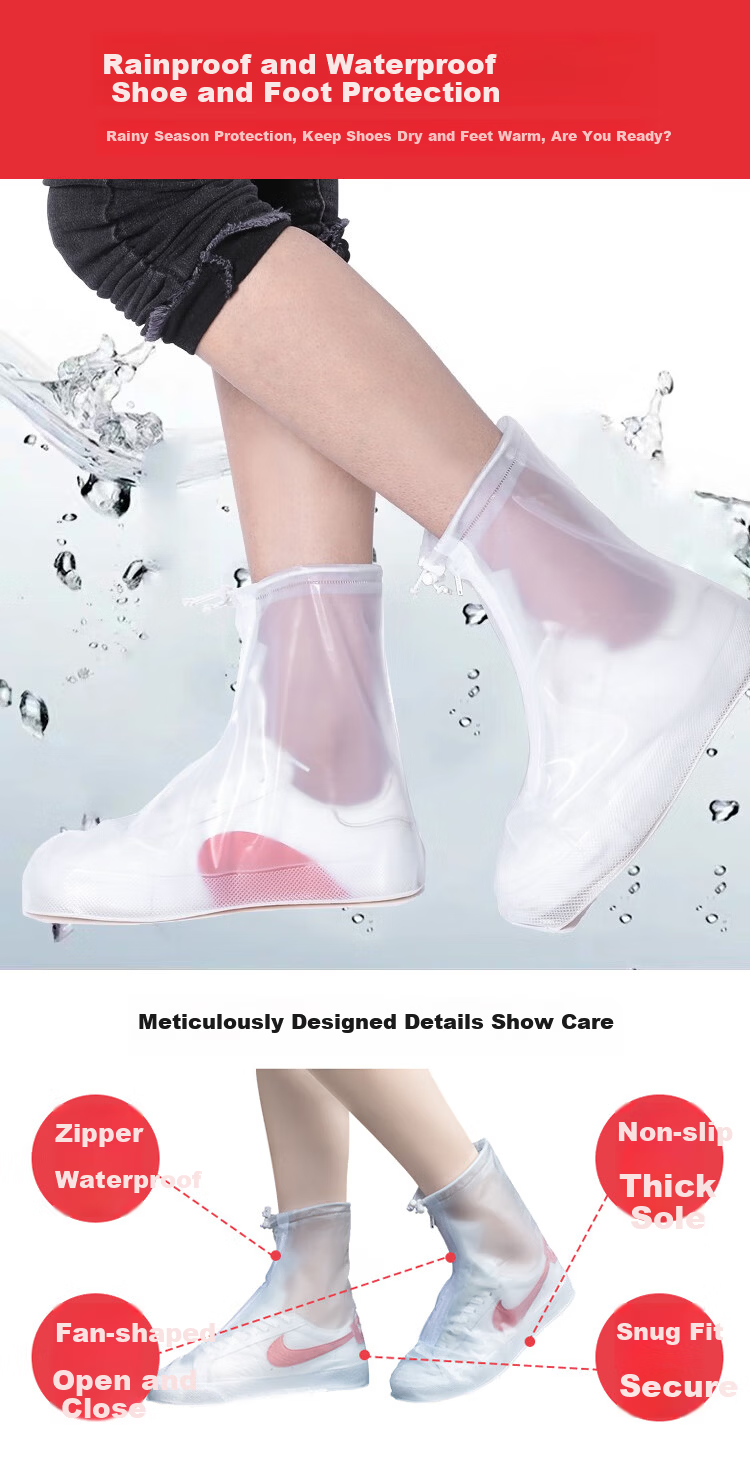 Travel Jiajialin Waterproof Shoe Covers Unisex Thickened Sole Rain Shoe Covers Non-slip Rain Boot Covers Flat White Size 36-39 1