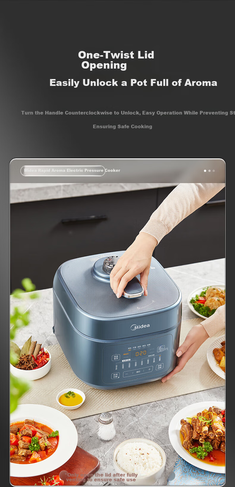 Midea 0-Coating Flame Rapid Aroma Electric Pressure Cooker 8-Minute One-Dish 5L High-Pressure Cooker Smart Dual Pot Rice Cooker Home Use JD C5147 13