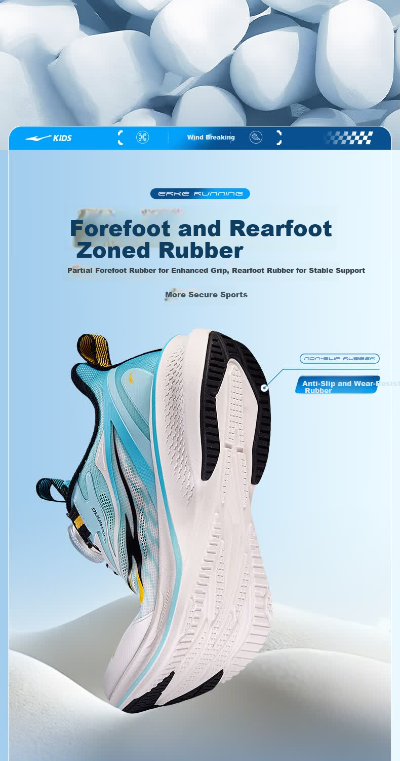 ERKE Kids Professional Sports Shoes Children's Cushioning Durable Running Shoes Phantom Blue/Microcrystalline White Size 39 4
