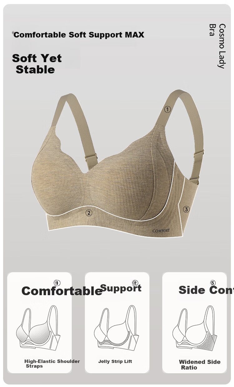 FitonTon, 2-Piece Women's Underwear Set, Lift And Anti-Sagging Bra, Push-Up for Side Support, Ribbed Backless Seamless Thin Summer Brassiere 1