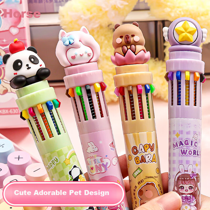Kaba Bear 12-Color Ballpoint Pen Single Pack Cute Creative Click Pen for Elementary Students Note Taking Panda Panda