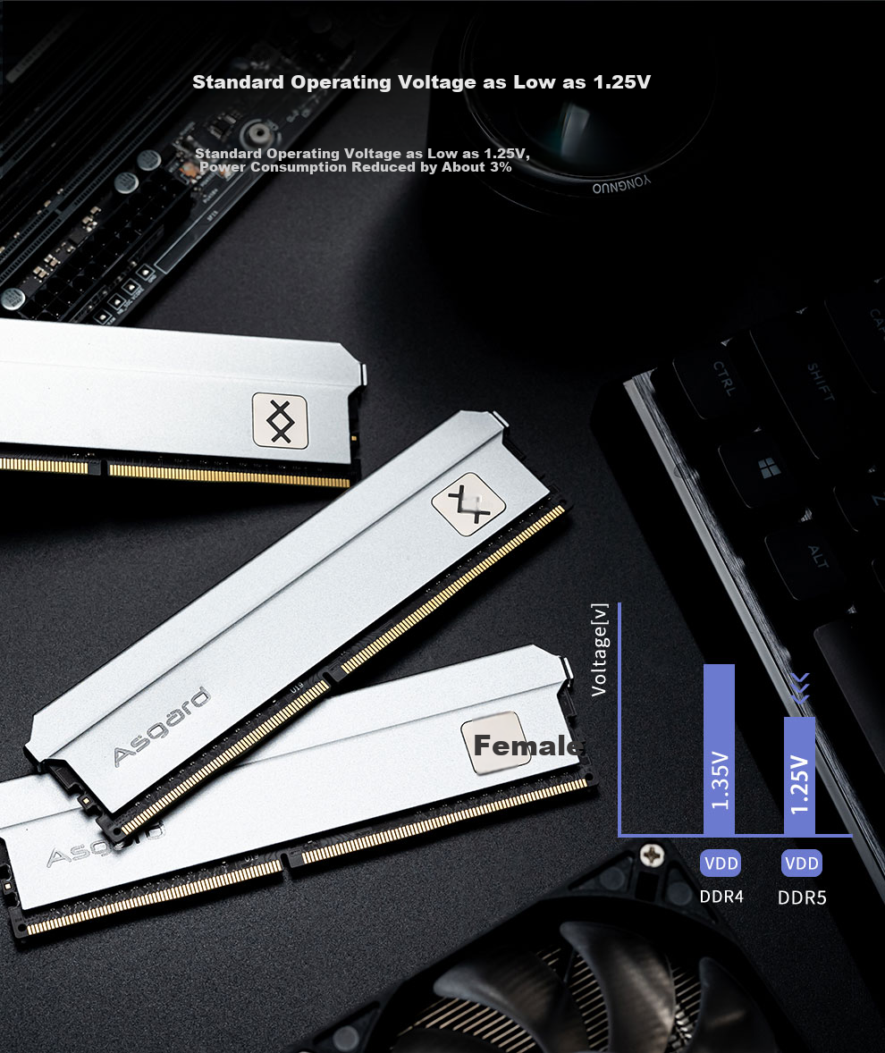 Asgard 32GB (16GB X 2) DDR5 6000 Desktop Memory Module, Valkyrie II Generation, RGB Light Bar, Hynix A-Die CL28, Polar White 6