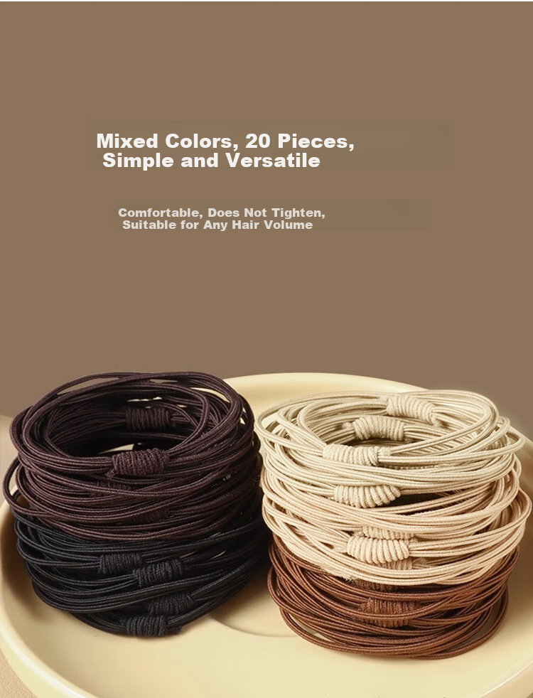 Meifuyu High Elasticity Four-Strand Thin Hair Ties 20 Pieces Elastic Hair Bands Hair Ropes MF8522 8