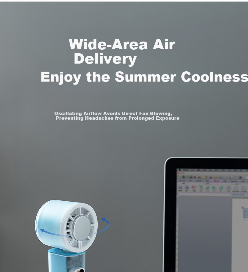 Bashidai Mini Handheld Fan Portable Oscillating Semiconductor Cooling Long Battery Life Digital Display 100-Level Stepless Speed Desktop Cooling Compress High-Speed Cooling Device with Lighting Blue 7