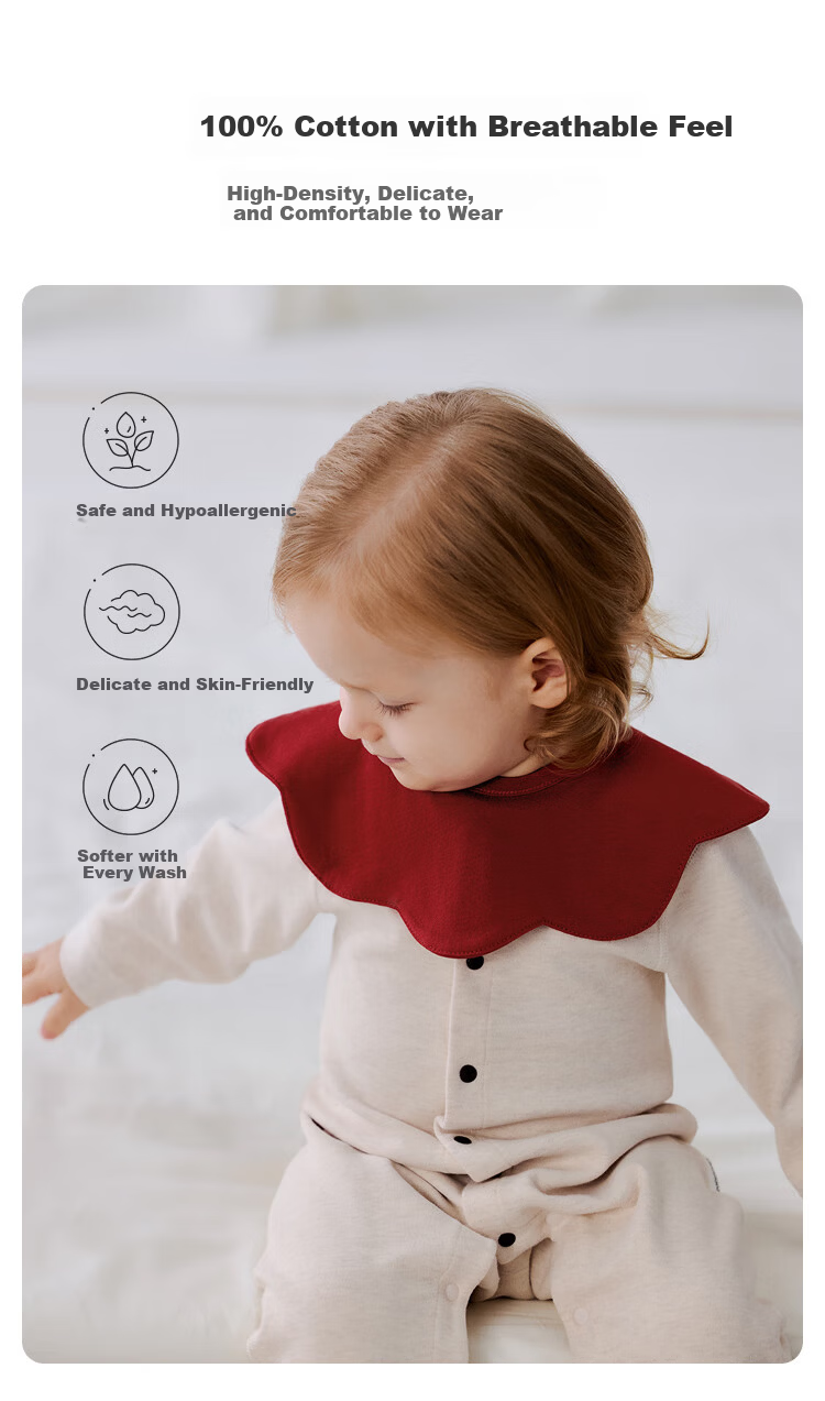 Babylove Baby Petal Bib Pure Cotton Class A Saliva Towel Newborn Anti-Spit-Up Solid Color Feeding Bib 3