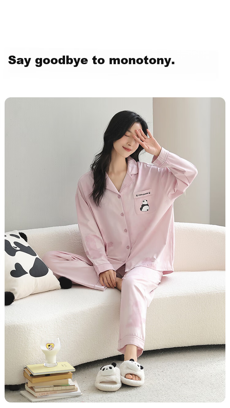 Miiow Women's 100% Cotton Long Sleeve Long Pants Cardigan Pajama Set Spring Summer Sweet Cute Homewear Suitable for Outdoor Wear 3