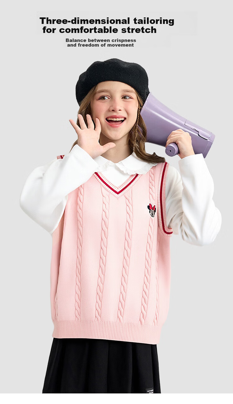 Disney Baby Kids Vest Boys and Girls Sweater Mid to Large Children Spring Casual College Style Knit Vest Light Pink 120 2