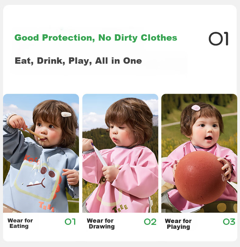 Kocotree KK Tree Kids Waterproof and Stain-Resistant Bib Baby Feeding Smock Three-Proof Apron 5