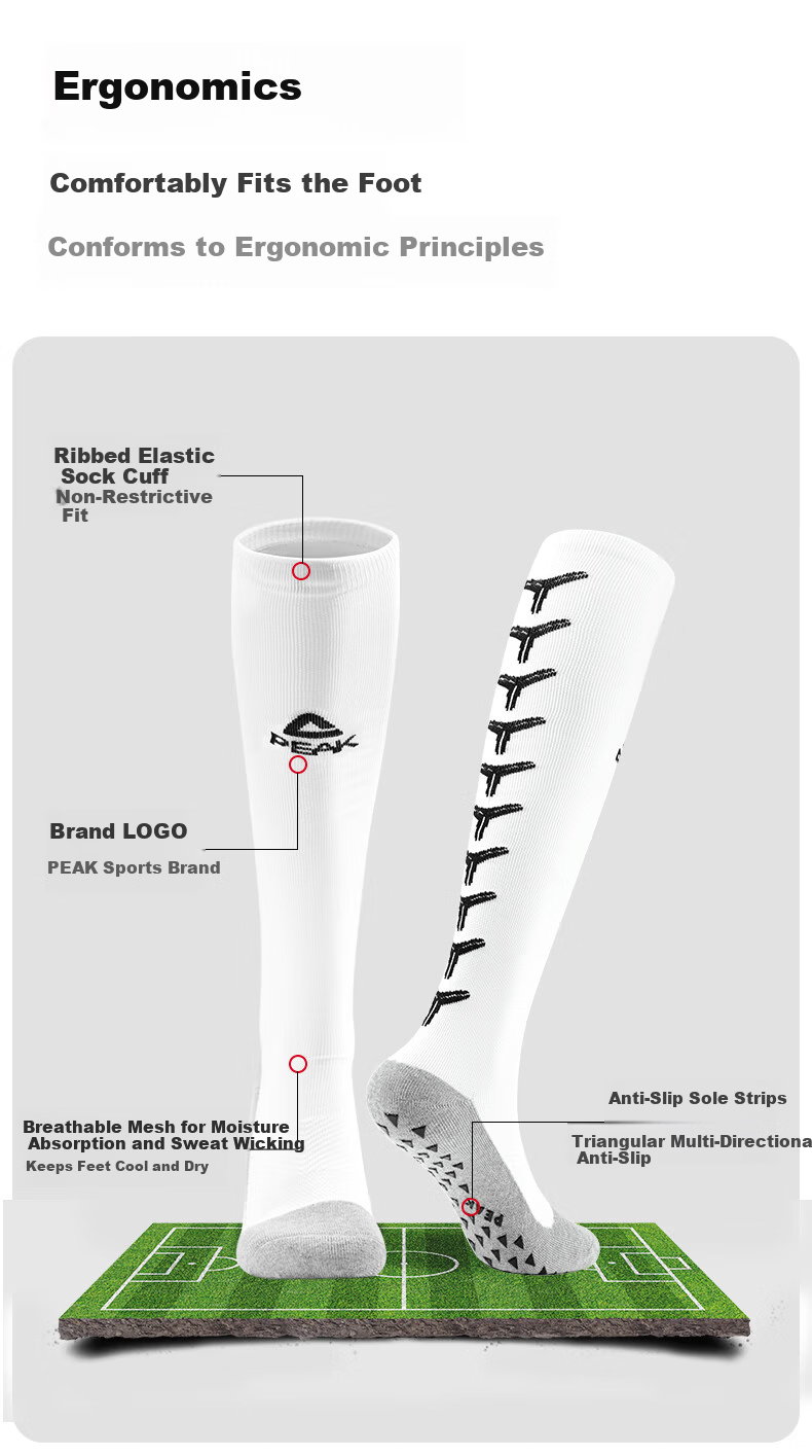 PEAK Mid-Calf Non-Slip Silicone Thickened Terry Football Socks Basketball Running Socks Unisex White Gray M 3