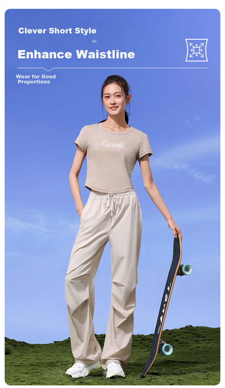 CAMEL Cotton-Feel Sports T-Shirt for Women Quick-Dry Breathable Casual Short Sleeve Top Y26BAVLZ020 Truffle Gray XL 7