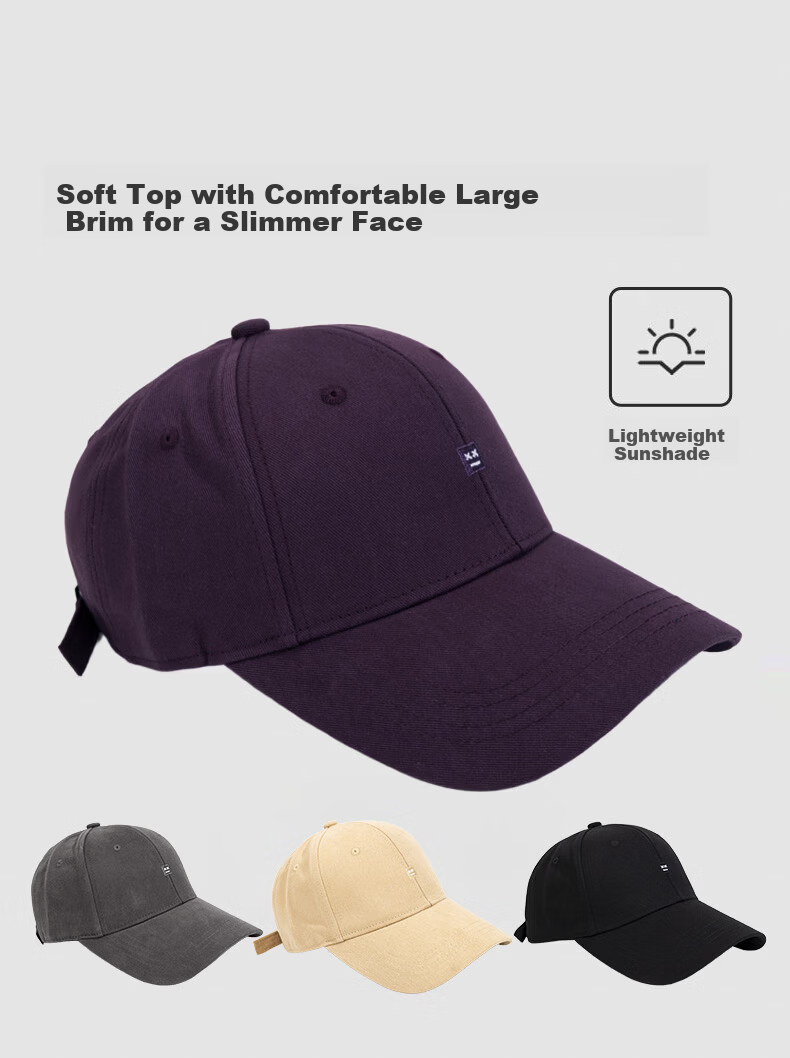 Unisex Embroidered Baseball Cap Spring Summer Slim Face Couple Style Oversized Navy Blue One Size 2