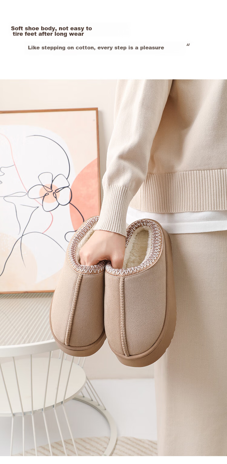 LangSha Autumn Winter New Thick Sole Height Increasing Warm Cotton Slippers for Women Indoor and Outdoor Non-Slip Cotton Slippers Off-White 38-39 5
