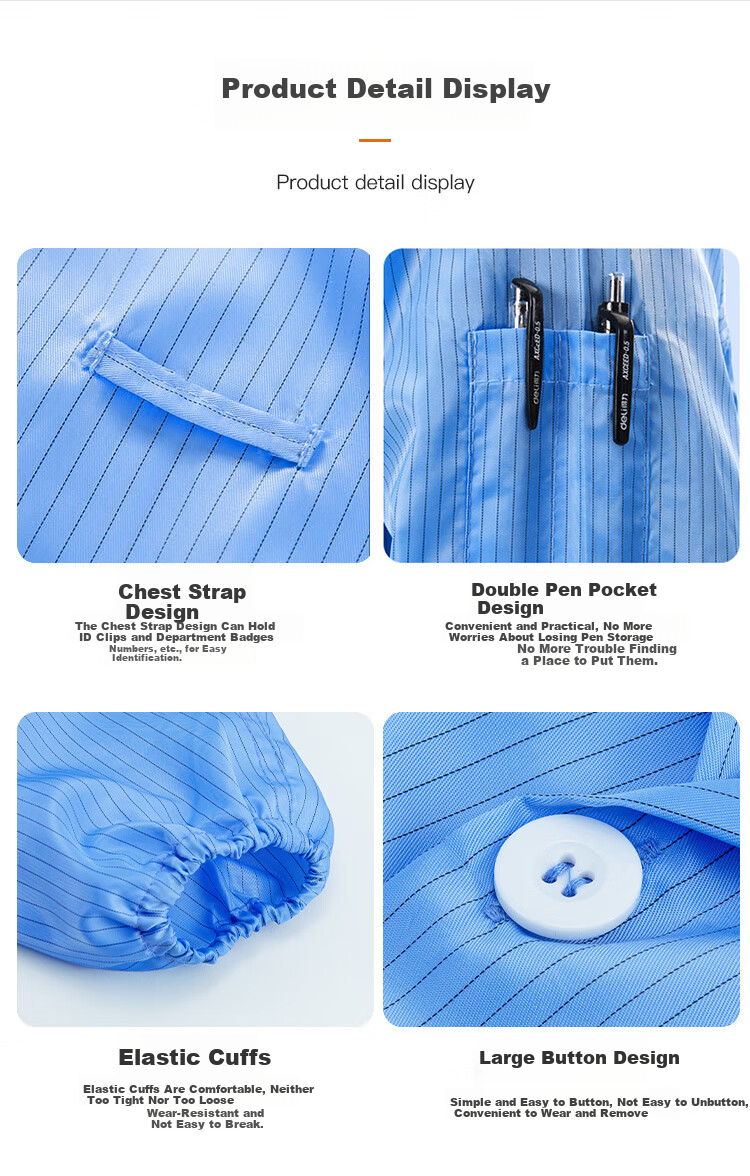 Gongpinxing Anti-Static Dust-Free Long Lab Coat Workwear Unisex Dustproof Workshop Electronics Factory Protective Clothing 4XL 6