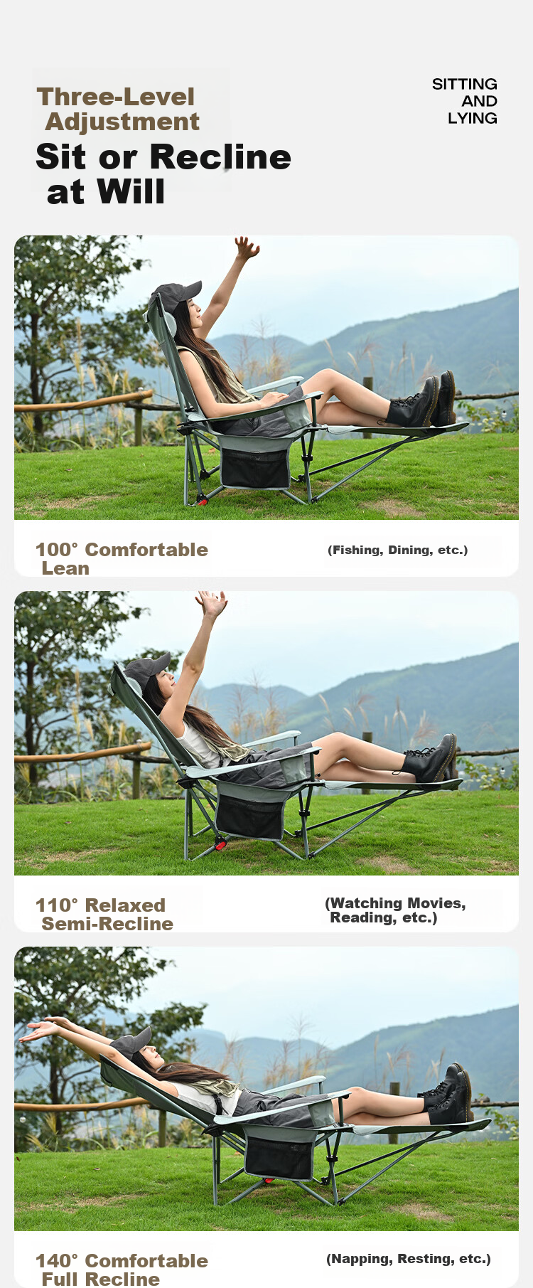 ABENAKI Outdoor Folding Recliner Chair Nap Office Folding Bed Camping Portable Adult Balcony Dual-Use Beach Chair 4