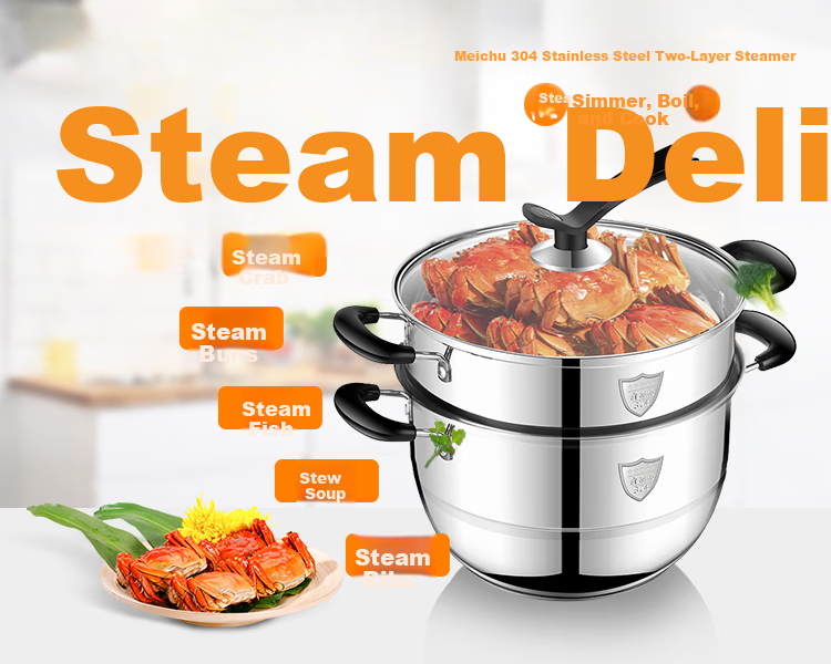 MAXCOOK 316L Stainless Steel 2-Layer 36cm Steamer Large Capacity Soup Pot Compatible with Gas Stove and Induction Cooker MCZ961 6