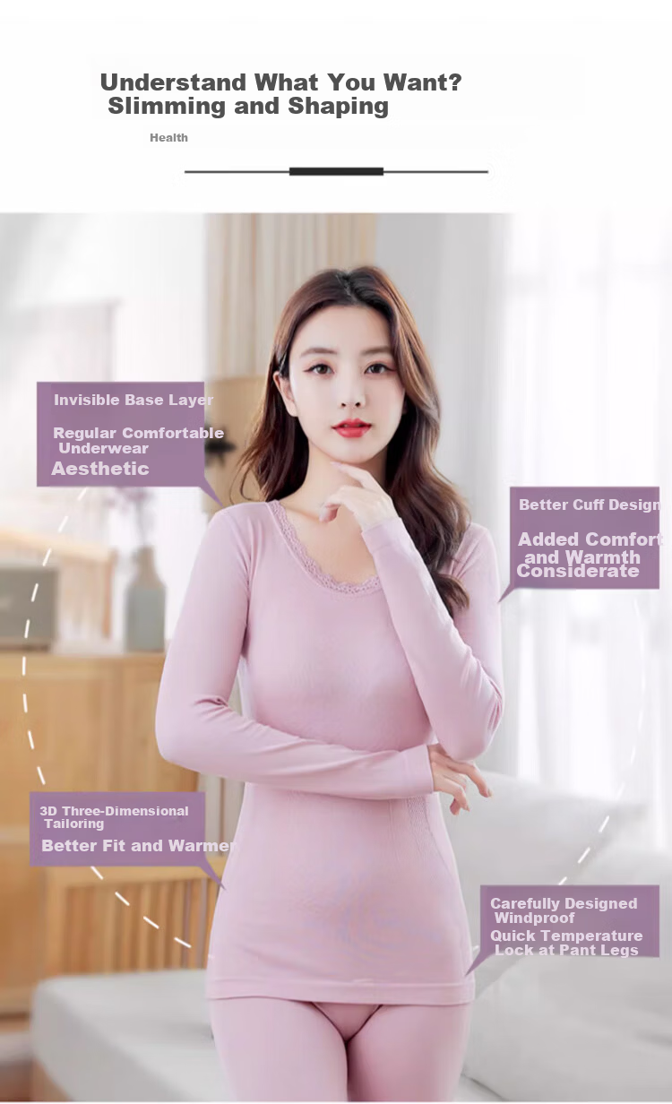 Langsha Women's Autumn Winter Thermal Underwear Set Antibacterial Velvet Seamless Heat Retaining Body Shaping Base Layer Shirt 4