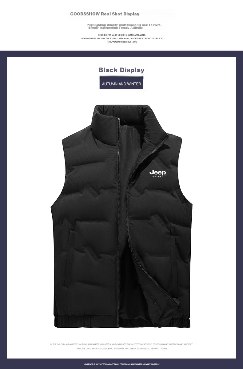 JEEP SPIRIT Men's Down Vest Autumn Winter Sleeveless Jacket Short Duck Down Warm Waistcoat Black 4XL 9
