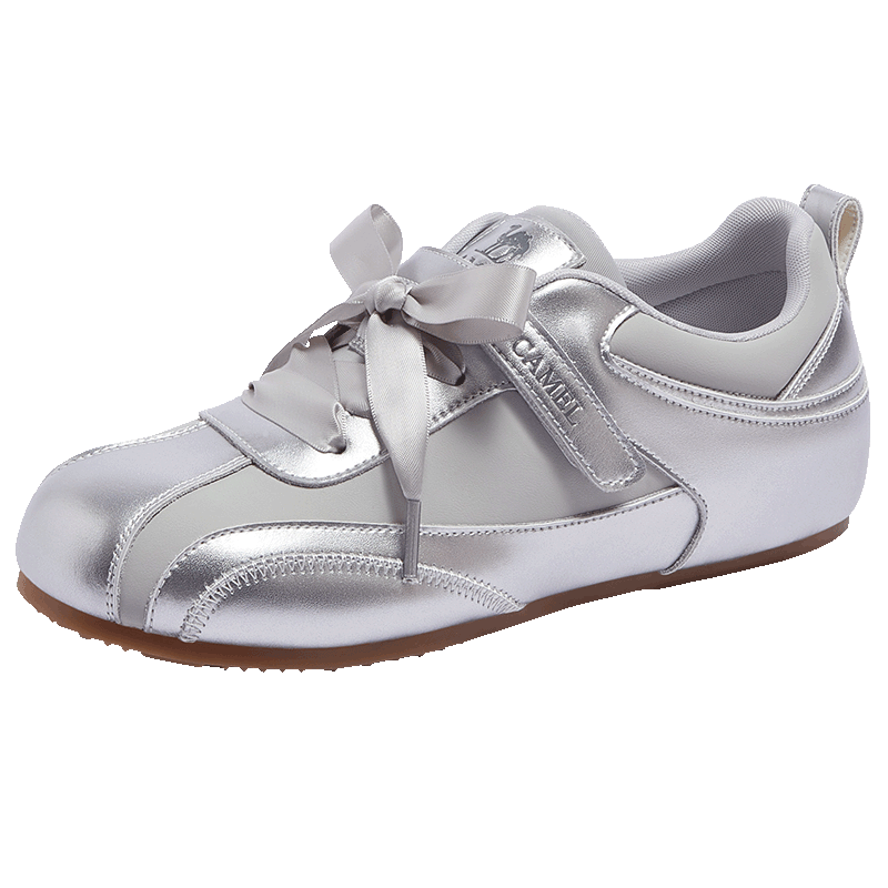 CAMEL Ribbon Thin Sole Derby Shoes Women Retro Casual Ballet Style Sneakers L26A255054 Silver 37