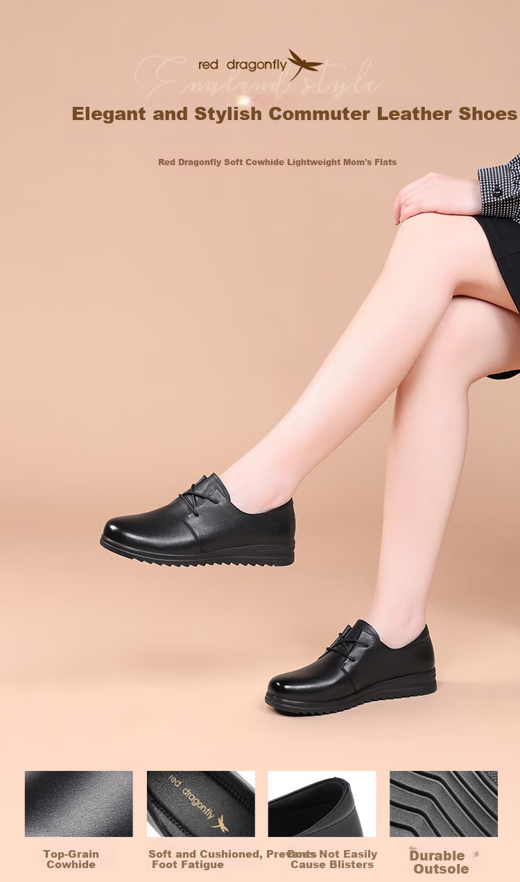 Red Dragonfly Women's Comfortable Soft Sole Leather Shoes for Middle-aged and Elderly, Black, Size 37, Model WTB353331 1