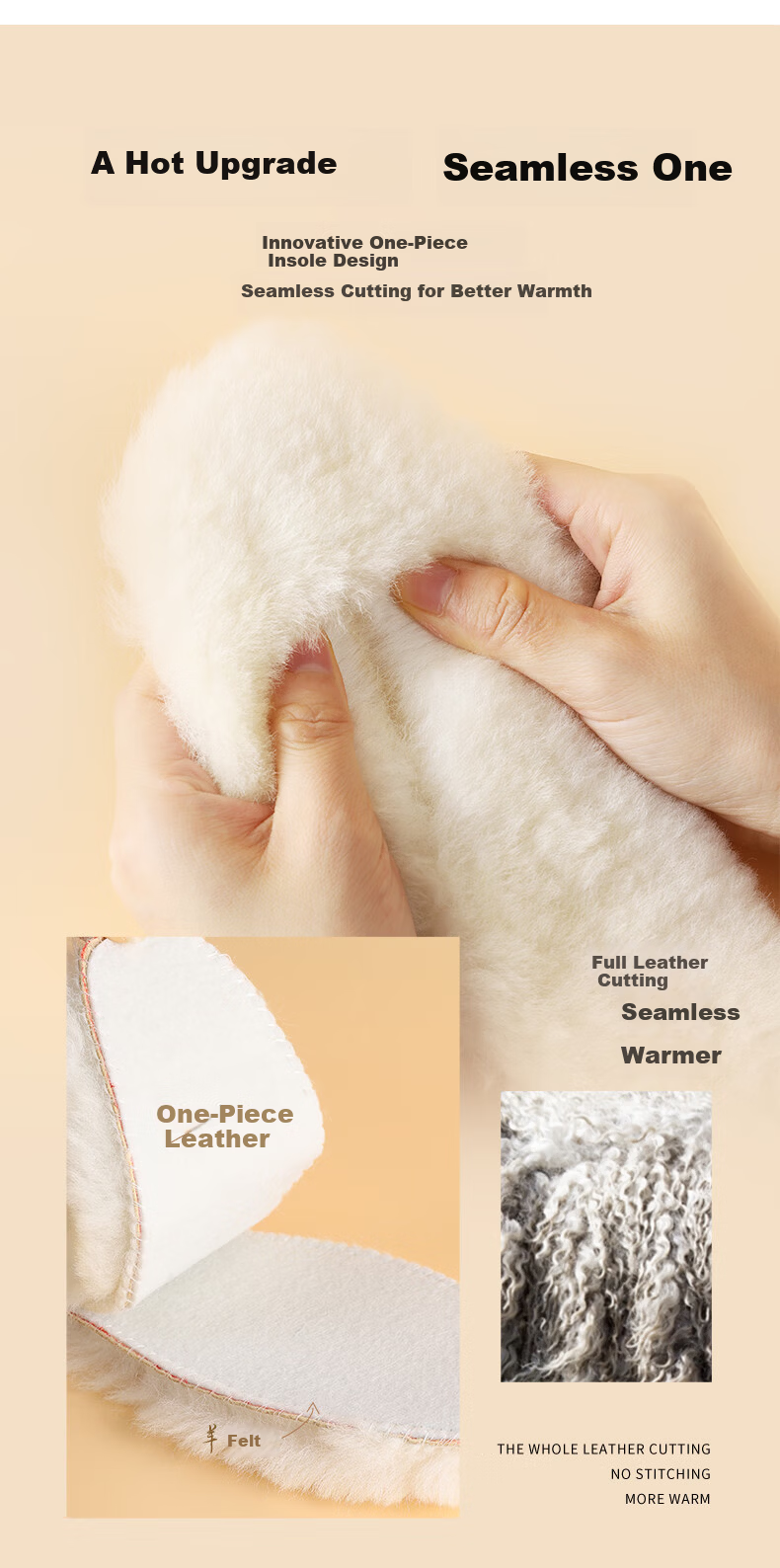 FOOTOPPO Wool Insole Warm Pure Wool Plush Thickened Insole Women's Winter Long Wool Snow Boots Cold-Proof Cotton Insole Men's 6
