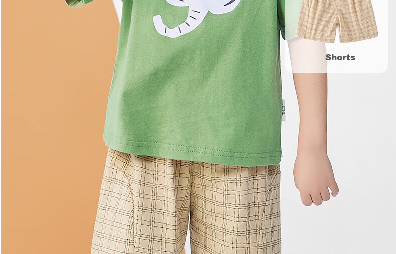 Mini Wooden House Kids Summer Short Sleeve Set Boys Girls Printed T-Shirt and Shorts Cute Elephant Ears 120 3