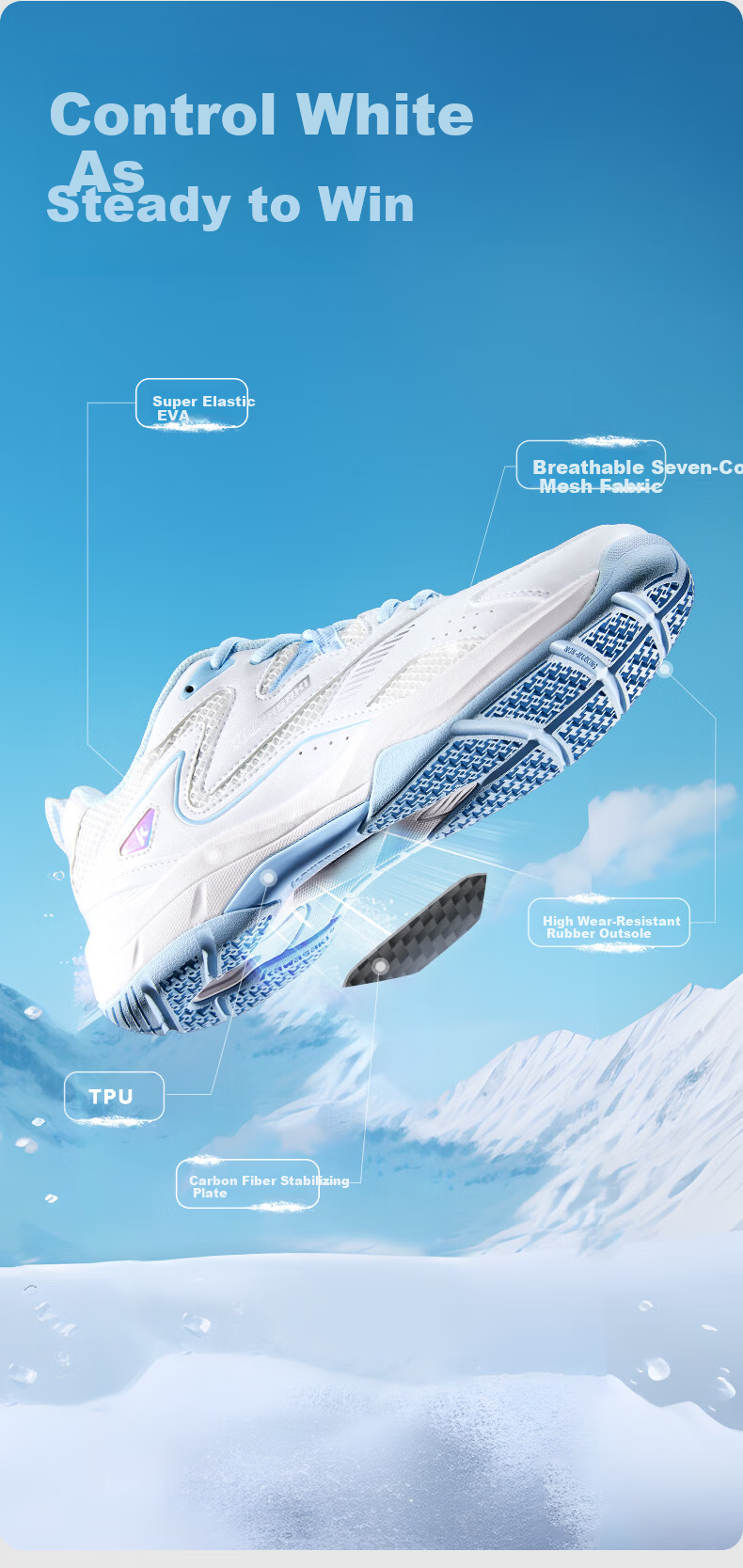 KAWASAKI Glacier Badminton Shoes Competition Training Light Casual Sports Shoes Glacier Blue Size 38 (240mm) 3
