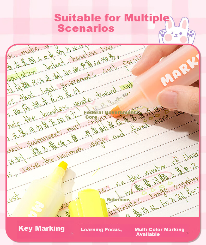 TRUECOLOR Fluorescent Highlighter Pen Student Marker Colorful Highlighting Pen Sakura Pink Single Piece 9