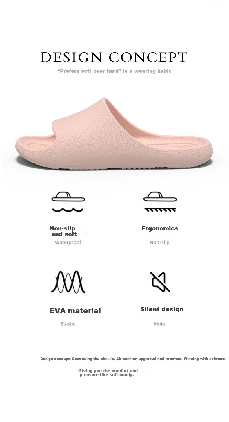 ABFE Men's Soft Sole Shower Slippers Home Non-Slip Indoor Bathroom Couple Slippers Women's Pink Size 36-37 3