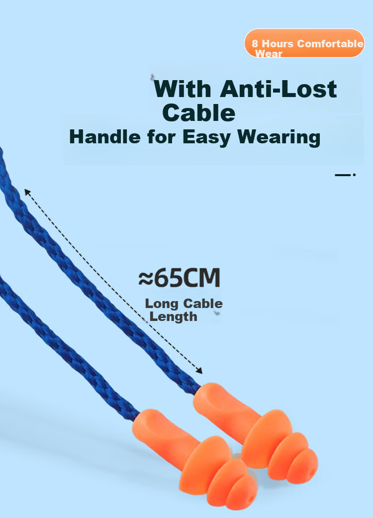 Andatong Industrial Earplugs Noise Reduction Factory Workshop Earplugs with Cord Comfortable Sleep Earplugs 1280 Model 20 Pairs Next Day Delivery 9