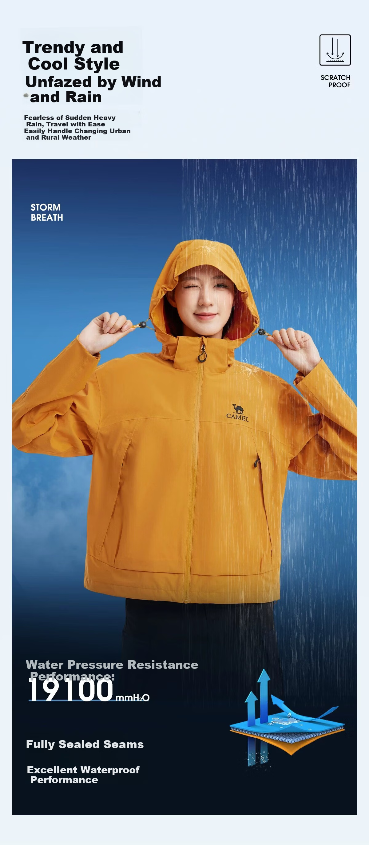 Camel Women's Outdoor New Yellow Short Windproof Waterproof Jacket Unisex Hiking Mountaineering Coat 8
