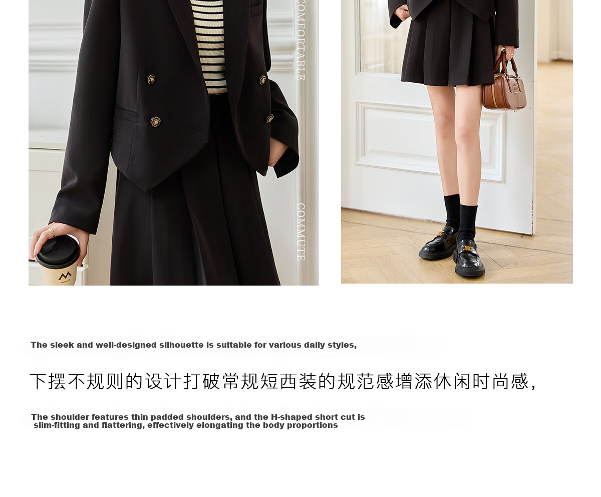 PinCai Women's Black Short Blazer Suit Jacket Casual Long Sleeve Shoulder-Padded Professional Workwear P51U001 4