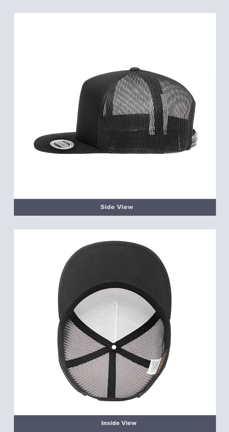 FLEXFIT Men's Imported Baseball Cap Summer Mesh High-Top Sun Protection Five-Panel Flat Brim Ins Trendy Mesh Hat 11