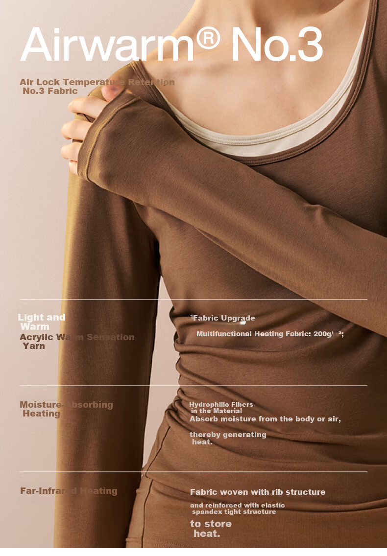 Bananain Liu Haocun Edition Thermal Skin 301 + Women's Warm Cotton-Feel Antibacterial Moisture-Wicking Thermal Underwear Autumn Base Shirt 3