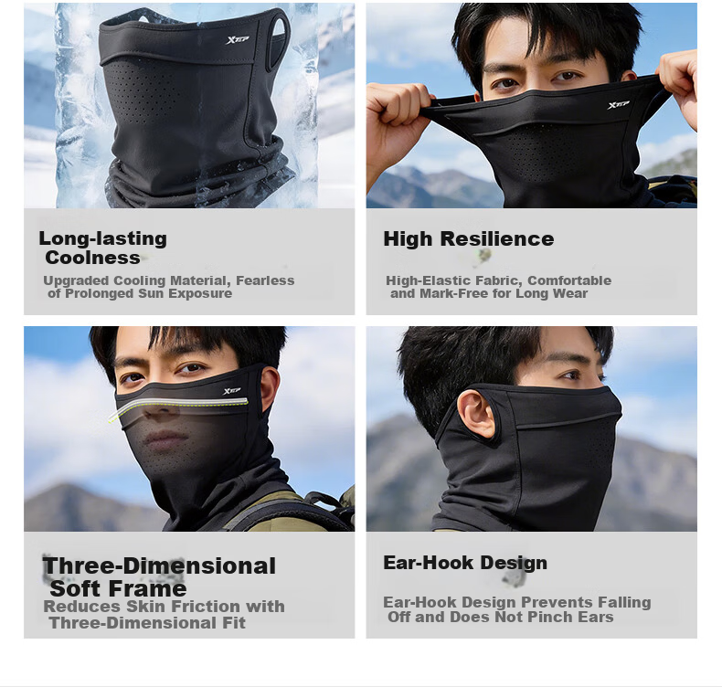 XTEP Sun Protection Face Mask Ear-Hook Cycling Neck Gaiter for Men, Full Face Windproof Dustproof UV Protection Mountaineering Gear 7