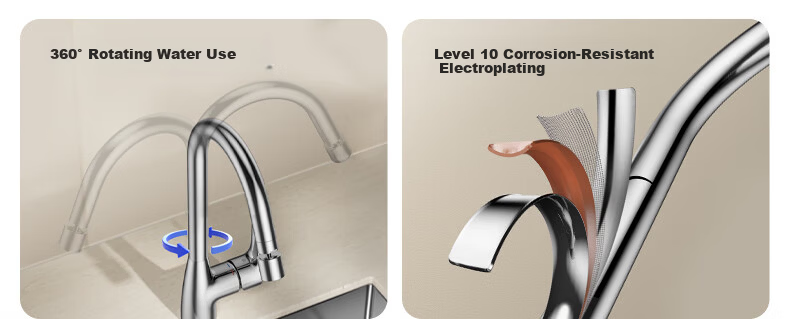 JOMOO Kitchen Faucet Healthy Sink Rotatable Dual Control Hot and Cold Water Tap 33080-205/1B3-Z 6