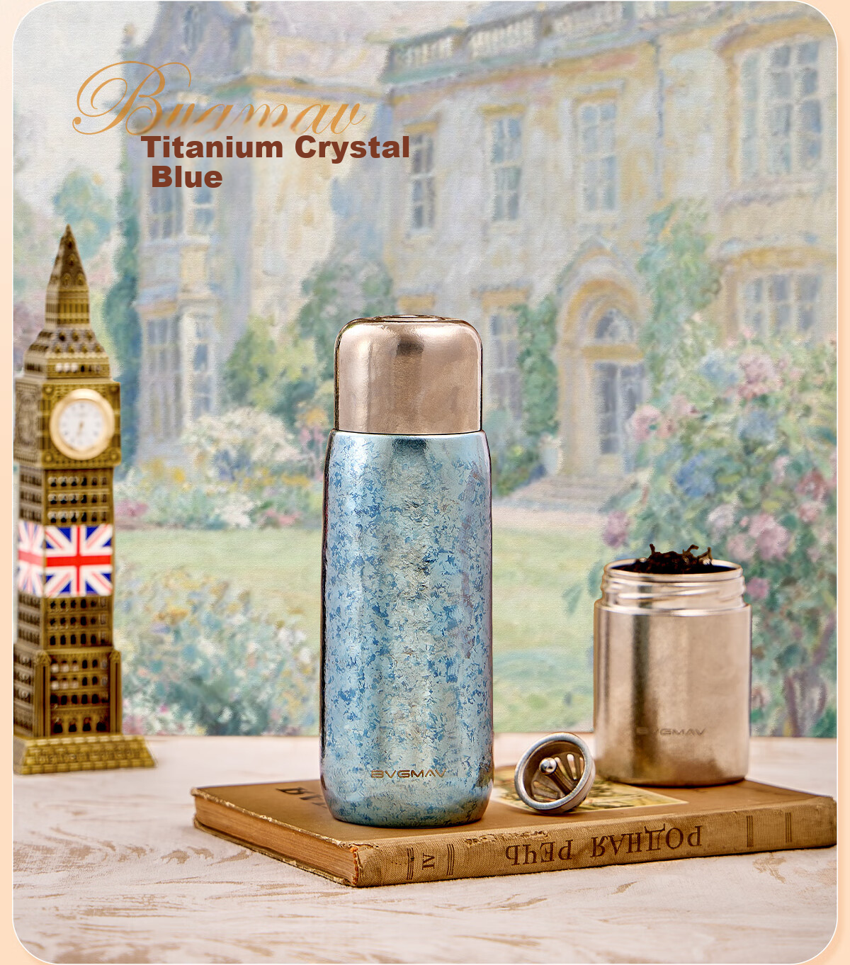 BVGMAV Pure Titanium Insulated Large Capacity Tea Steeping Cup Magnetic Double Lid Titanium Tea Cup Outdoor Antibacterial Titanium Water Bottle 820ml 22