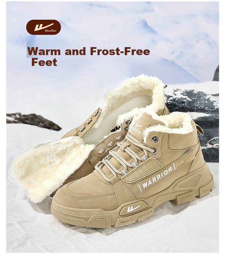 Warrior Official Men's Snow Boots Fleece Lined Thickened Northeast Warm Martin High Top Cotton Shoes 212N Khaki Size 43 15
