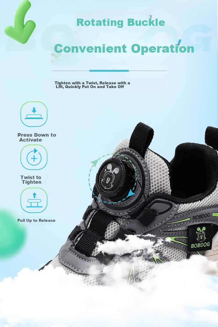 BOBDOG Kids Spring Comfortable Breathable Mesh Shoes Boys Casual Running Sports Shoes 102561040 Black/Pb Gray Size 30 4