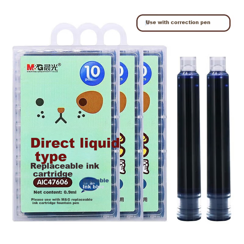 M&G Erasable Blue Ink Refillable Fountain Pen Cartridges 3.4mm Inner Diameter 10-Pack Random Cover Style AIC47606B1