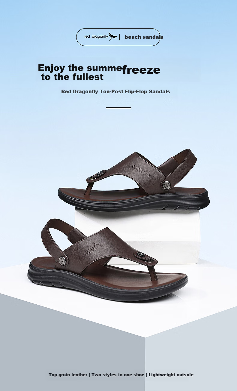 Red Dragonfly Men's Leather Breathable Casual Sandals Dual-Wear Leather Beach Shoes WLT250081 Black Size 42 1